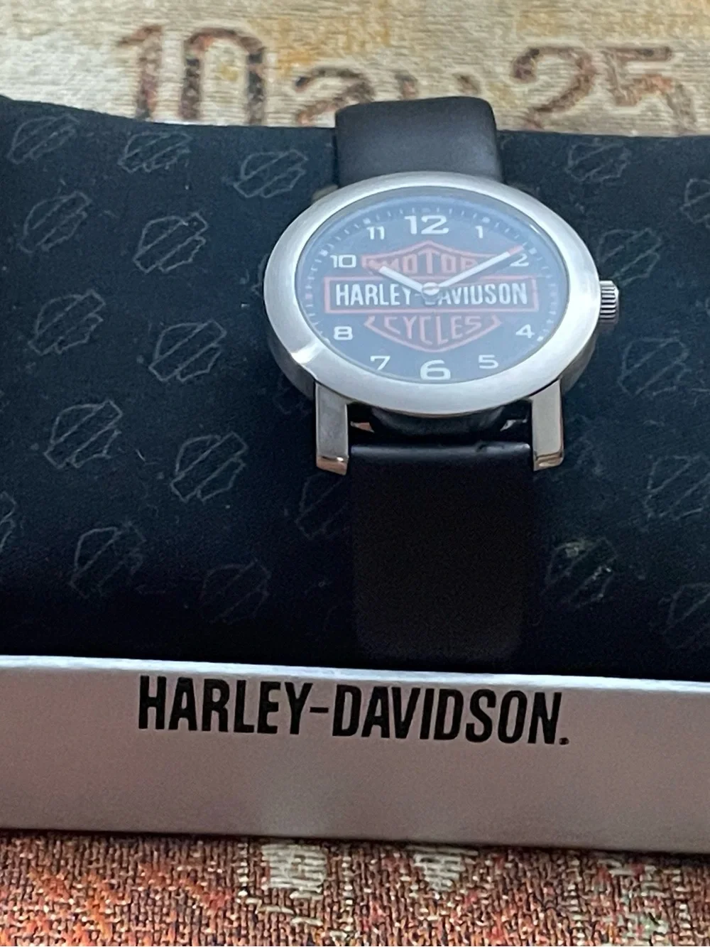 Harley-Davidson Mens Watch 38mm Black Logo Dial Leather 76A04 NEW in Box